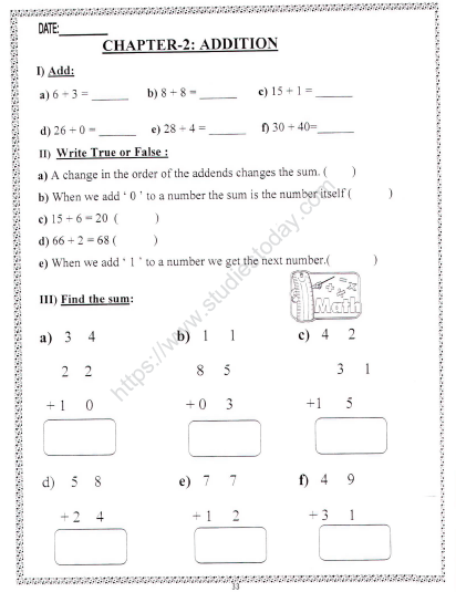 CBSE Class 2 Maths Practice Worksheets (149) - Addition 1