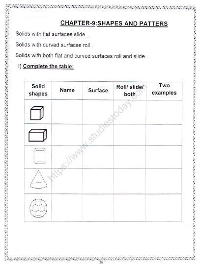 CBSE Class 2 Maths Practice Worksheets (151) - Shapes and Patterns 1