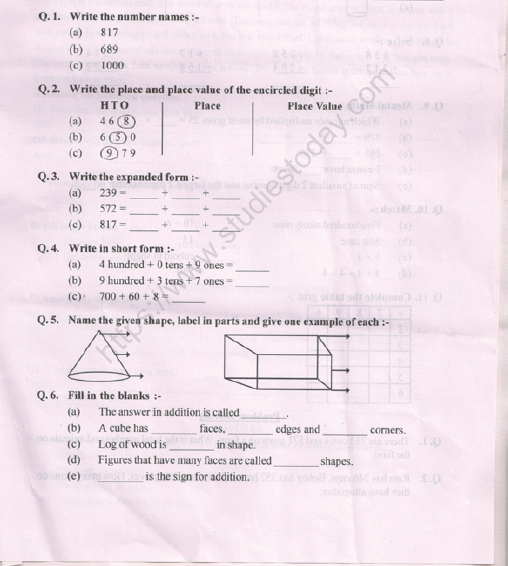 cbse class 2 maths number names worksheet practice worksheet for