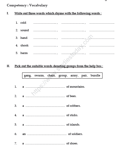 CBSE Class 3 English Practice Worksheets (31)-Sea Song 2
