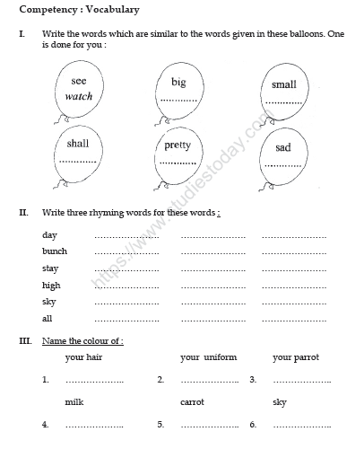 English Worksheet For Class 3 Kvs