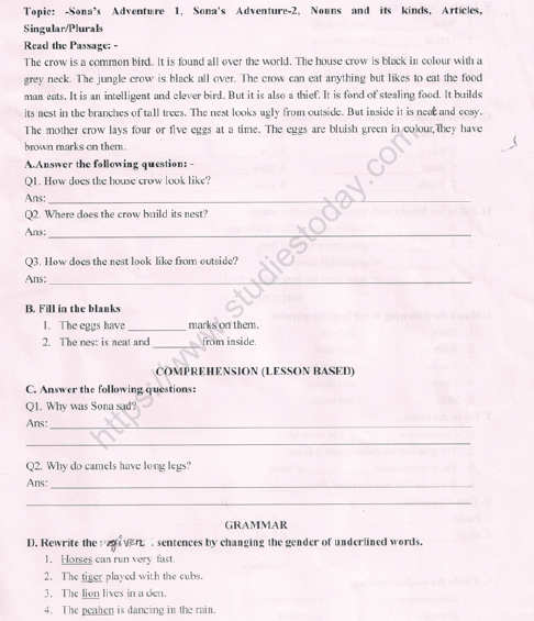 CBSE Class 3 English Practice Worksheets (56) - Revision 1