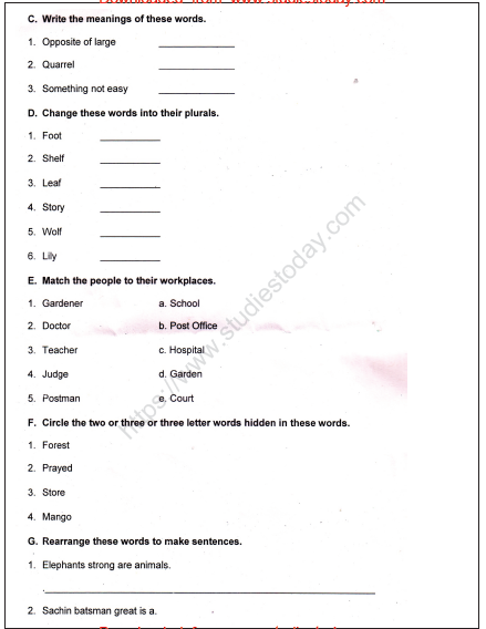 CBSE Class 3 English Practice Worksheets (57) - Revision 2