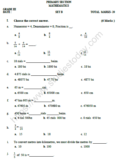 CBSE Class 3 Mathematics Worksheet Set O 1