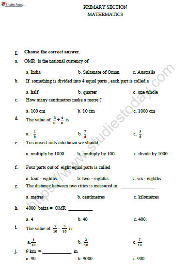 CBSE Class 3 Mathematics Worksheet Set P 1