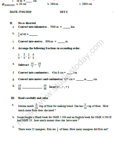 CBSE Class 3 Mathematics Worksheet Set R 2