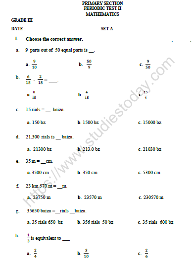 CBSE Class 3 Mathematics Worksheet Set V 1