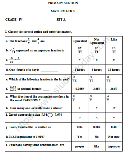 CBSE Class 4 Mathematics Worksheet Set K 1