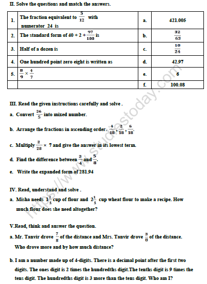 CBSE Class 4 Mathematics Worksheet Set K 2