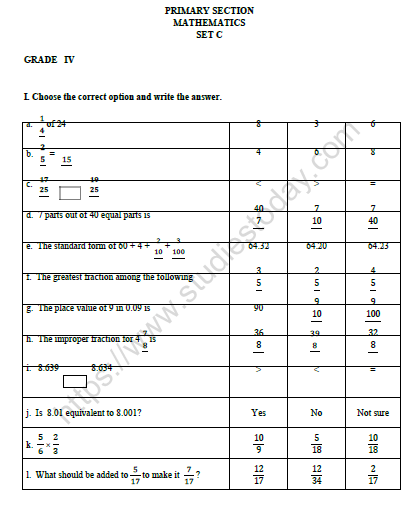CBSE Class 4 Mathematics Worksheet Set L 1