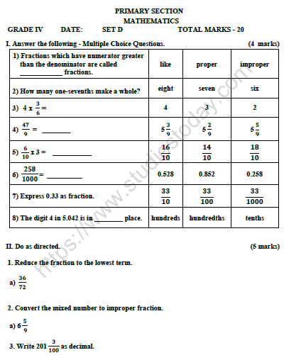 CBSE Class 4 Mathematics Worksheet Set M 1