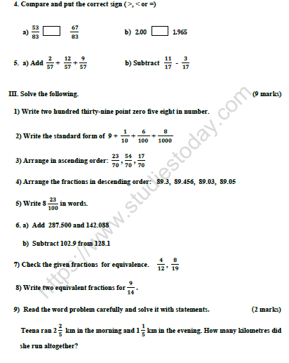 Cbse Class 4 Mathematics Worksheet Set M