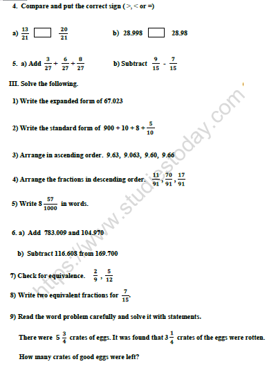 CBSE Class 4 Mathematics Worksheet Set O 2