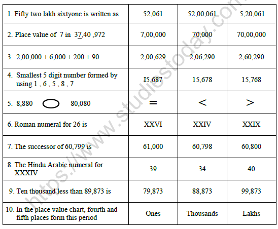 CBSE Class 4 Mathematics Worksheet Set P 1