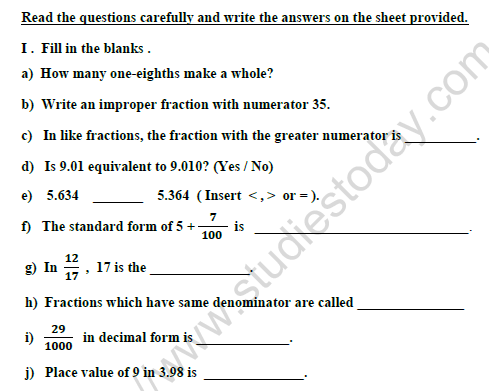 CBSE Class 4 Mathematics Worksheet Set U 1