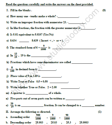 CBSE Class 4 Mathematics Worksheet Set V 1