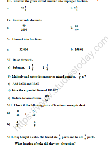 CBSE Class 4 Mathematics Worksheet Set V 2