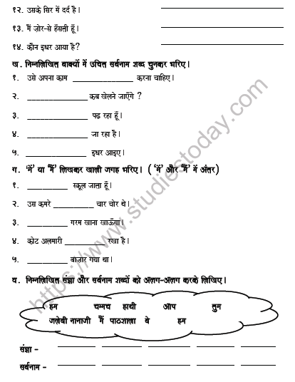 CBSE Class 5 Hindi Pronoun Worksheet Set B 2