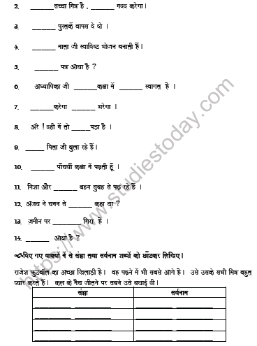 CBSE Class 5 Hindi Pronoun Worksheet Set C 2