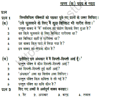CBSE Class 5 Hindi Question Paper Set V Solved 1