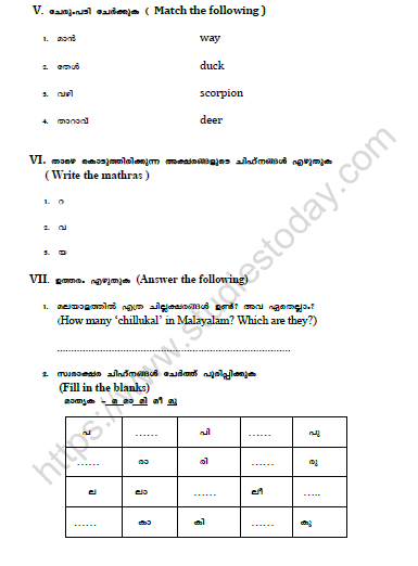 CBSE Class 5 Malayalam Worksheet Set K 2