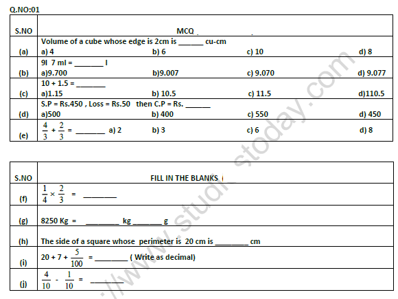 CBSE Class 5 Mathematics Question Paper Set 5 1