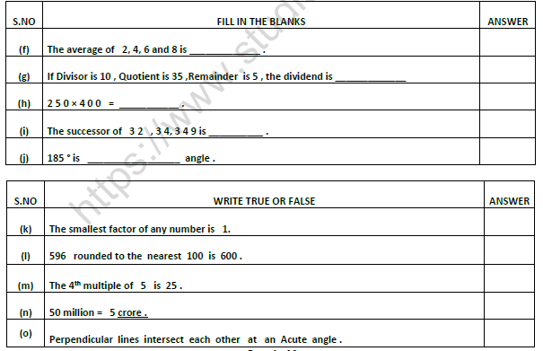 CBSE Class 5 Mathematics Revision Worksheet Set C 2