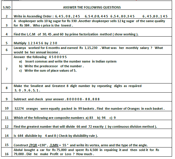 CBSE Class 5 Mathematics Revision Worksheet Set C 3