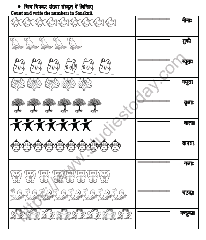 CBSE Class 5 Sanskrit Number Worksheet 2