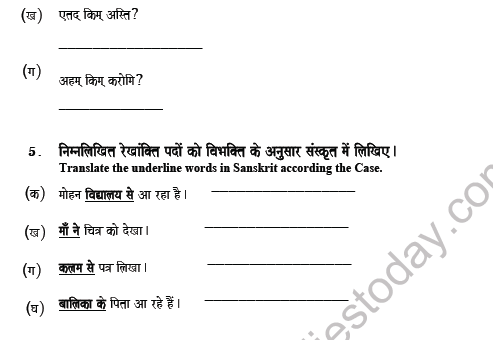 CBSE Class 5 Sanskrit Revision Worksheet Set J Solved 2