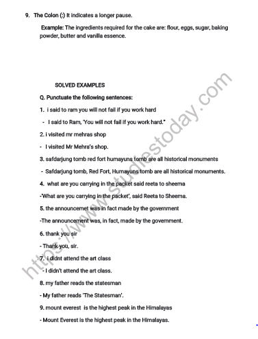 CBSE Class 6 English Punctuation and Capital Letters Worksheet 2