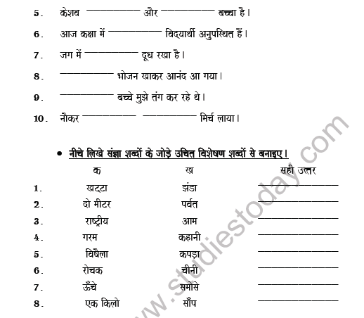CBSE Class 6 Hindi Adjective Worksheet Set A  3