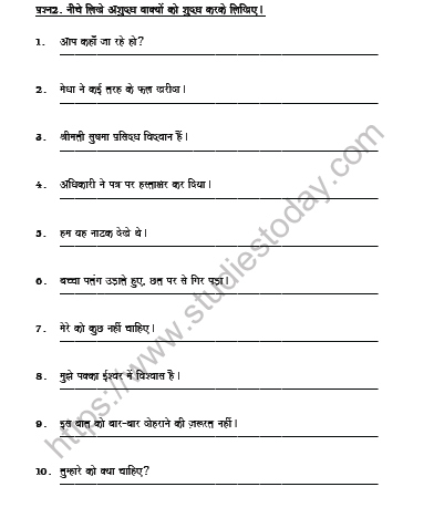CBSE Class 6 Hindi Correction Worksheet Set A 2