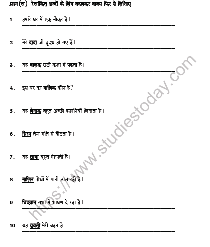 CBSE Class 6 Hindi Gender Worksheet Set B 2