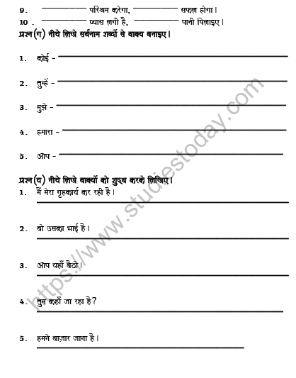 CBSE Class 6 Hindi Pronoun Worksheet Set A 2