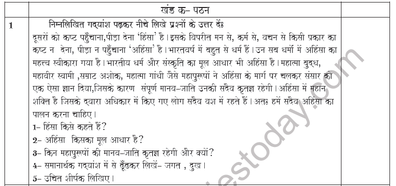 CBSE Class 6 Hindi Revision Worksheet Set D 1