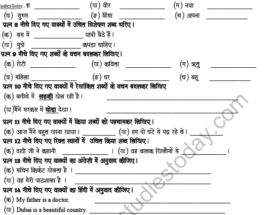 CBSE Class 6 Hindi Revision Worksheet Set E 3