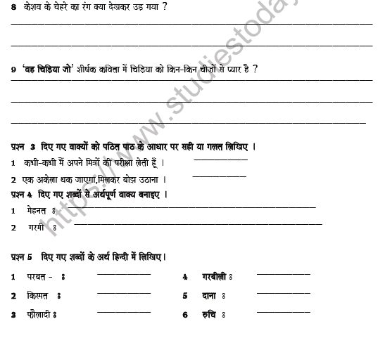 CBSE Class 6 Hindi Revision Worksheet Set I 4