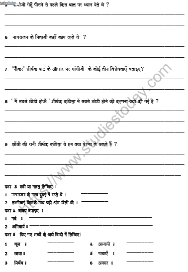 CBSE Class 6 Hindi Revision Worksheet Set M  2