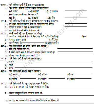 CBSE Class 6 Hindi Revision Worksheet Set P 1