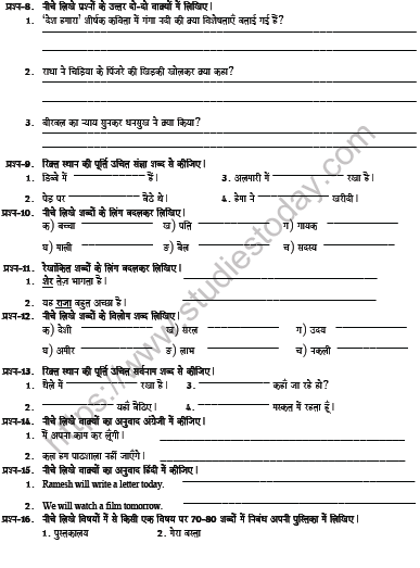 CBSE Class 6 Hindi Revision Worksheet Set P 2