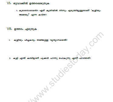 CBSE Class 6 Malayalam Revision Worksheet Set G 2