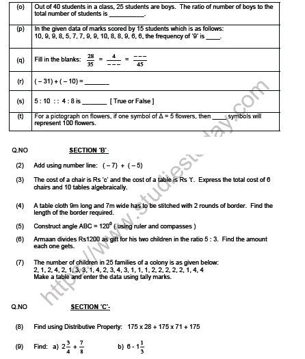 CBSE Class 6 Mathematics Question Paper Set Y Solved 2