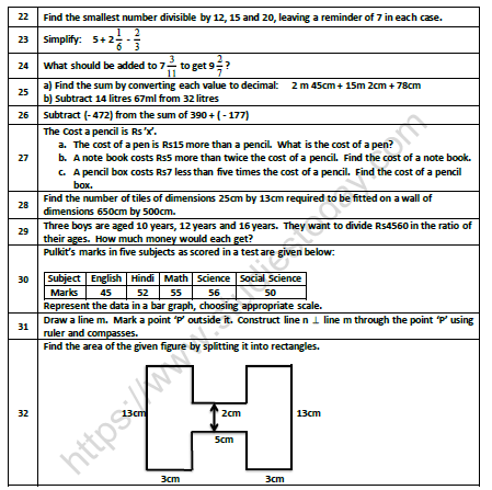 CBSE Class 6 Mathematics Revision Worksheet Set F 2