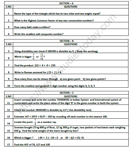 CBSE Class 6 Mathematics Revision Worksheet Set H 1