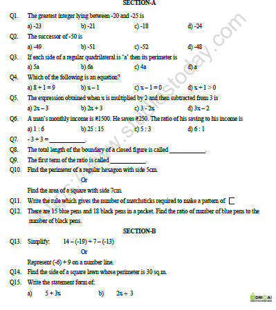 CBSE Class 6 Mathematics Worksheet Set E 1