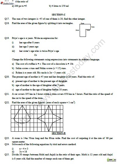 CBSE Class 6 Mathematics Worksheet Set E 2