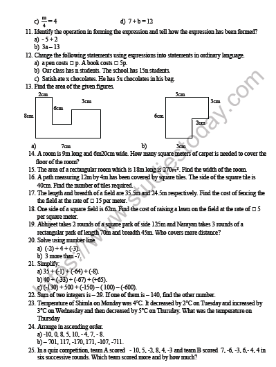 CBSE Class 6 Mathematics Worksheet Set F 2