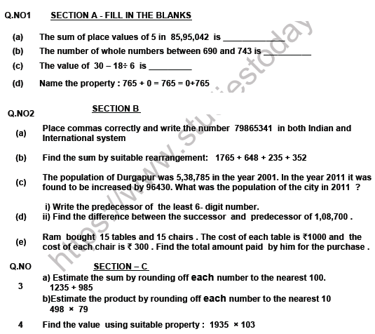 CBSE Class 6 Mathematics Worksheet Set O Solved 1