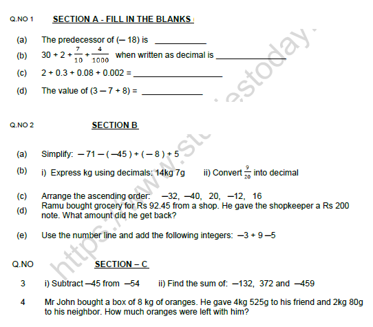 CBSE Class 6 Mathematics Worksheet Set R Solved 1